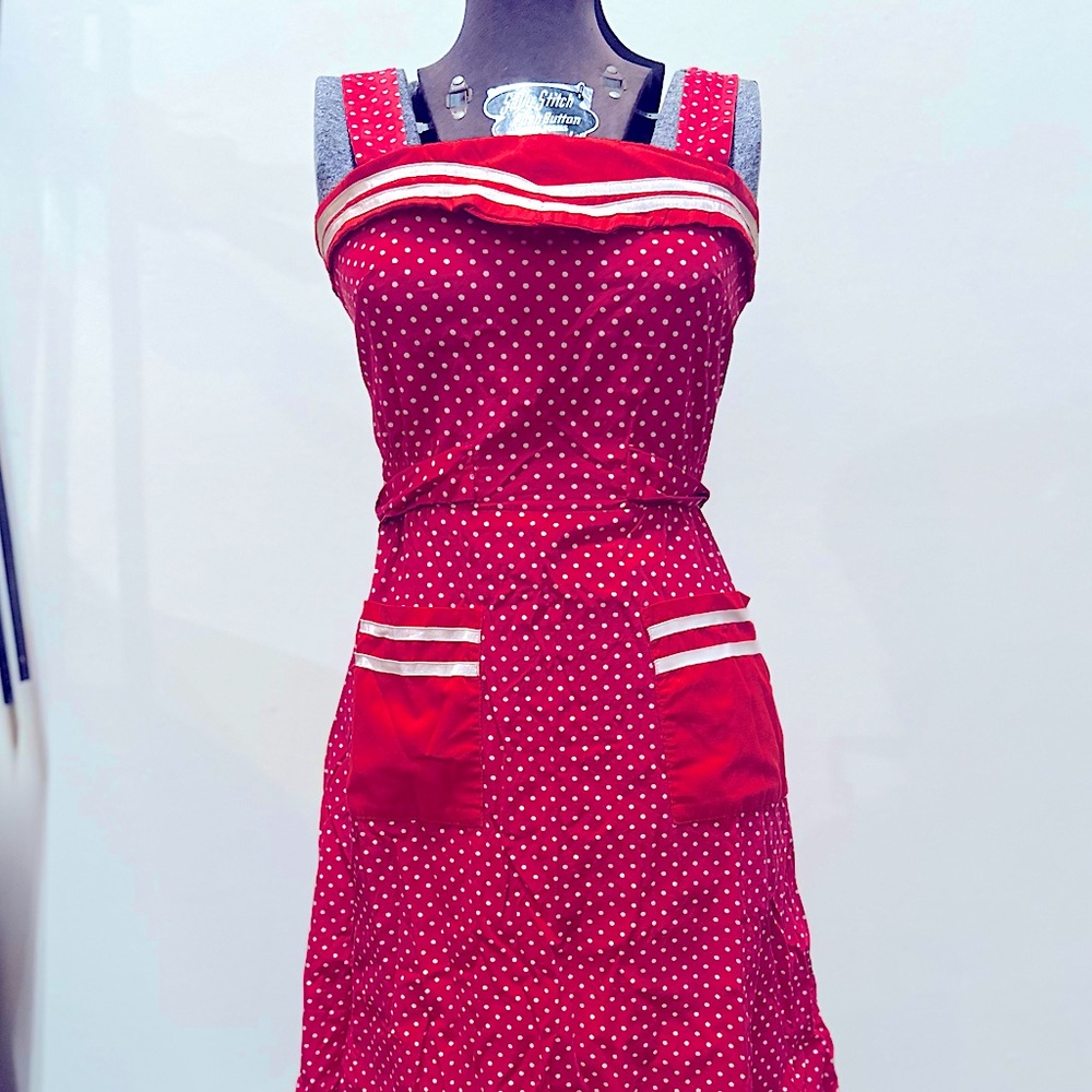 Vtg pinup sailor yacht rock red polkadot summer dress (xs/sm)